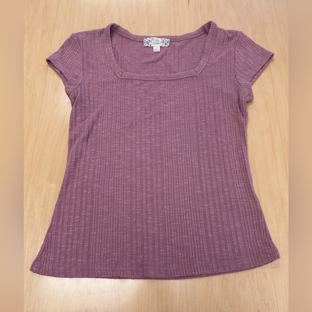 Pink Republic Mauve Ribbed Square Neck Short Sleeve Top